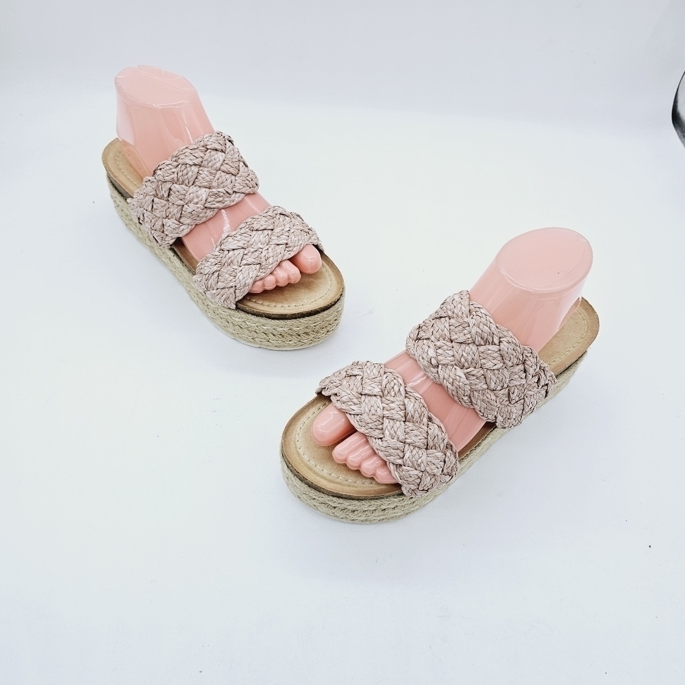 Madden Girl Blush Braided Raffia Pretty Espadrille Open Toe Platform Sandals - Picture 16 of 16
